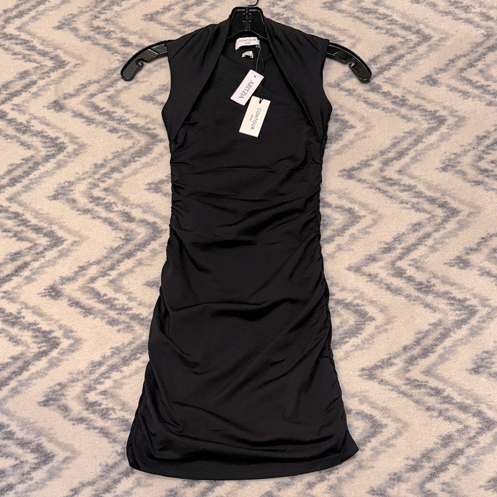 ARITZIA CONTOUR Black Squareneck Ruched Mini Dress